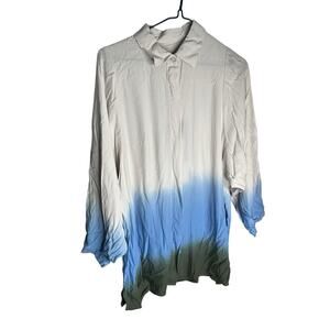 Rachel CoMey Tunic Shirt Button Down Long Sleeves Collared Ombre Womens Small